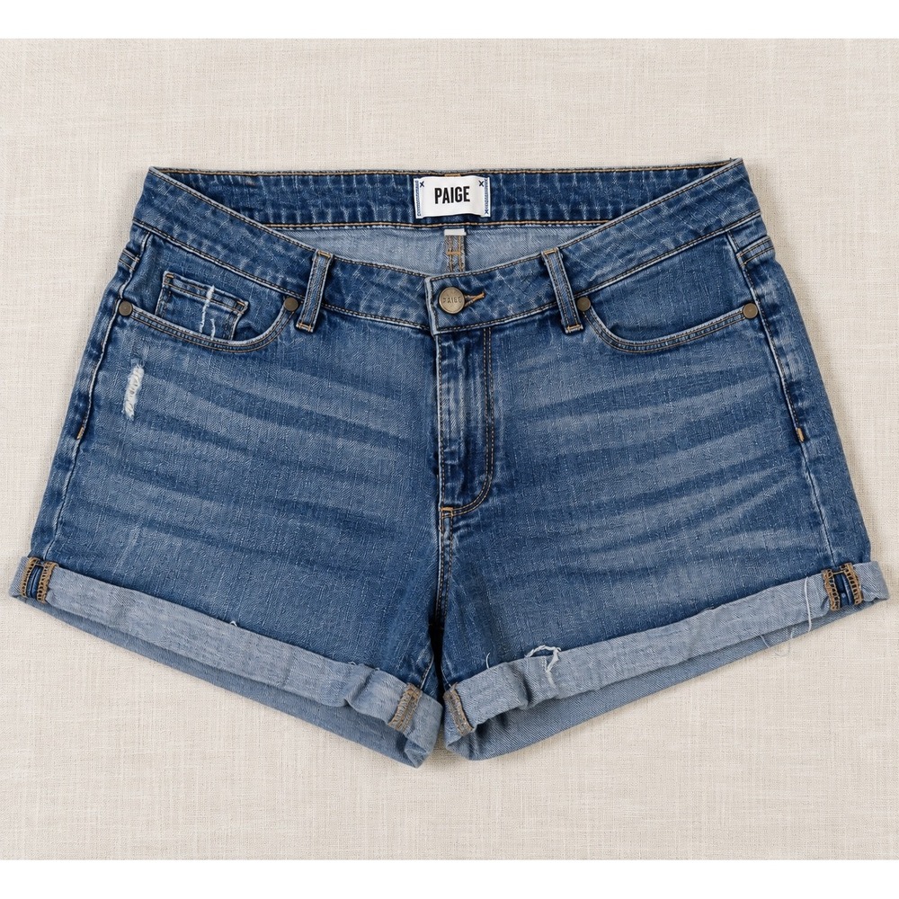 Paige Jimmy Jimmy Short Denim Boyfriend Shorts Medium Wash Distressed Size 30